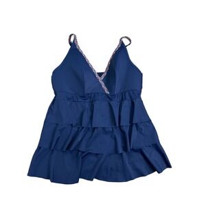 SWIM‎ by CACIQUE*Navy w Braid Tankini*Size 18 “Padded*Adj Strap*Layer Ruffles